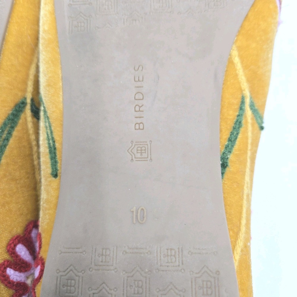 Birdies The Starling Shoes Size 10 Ocher Yellow Embroidered Velvet Flowers Flats - Picture 11 of 12